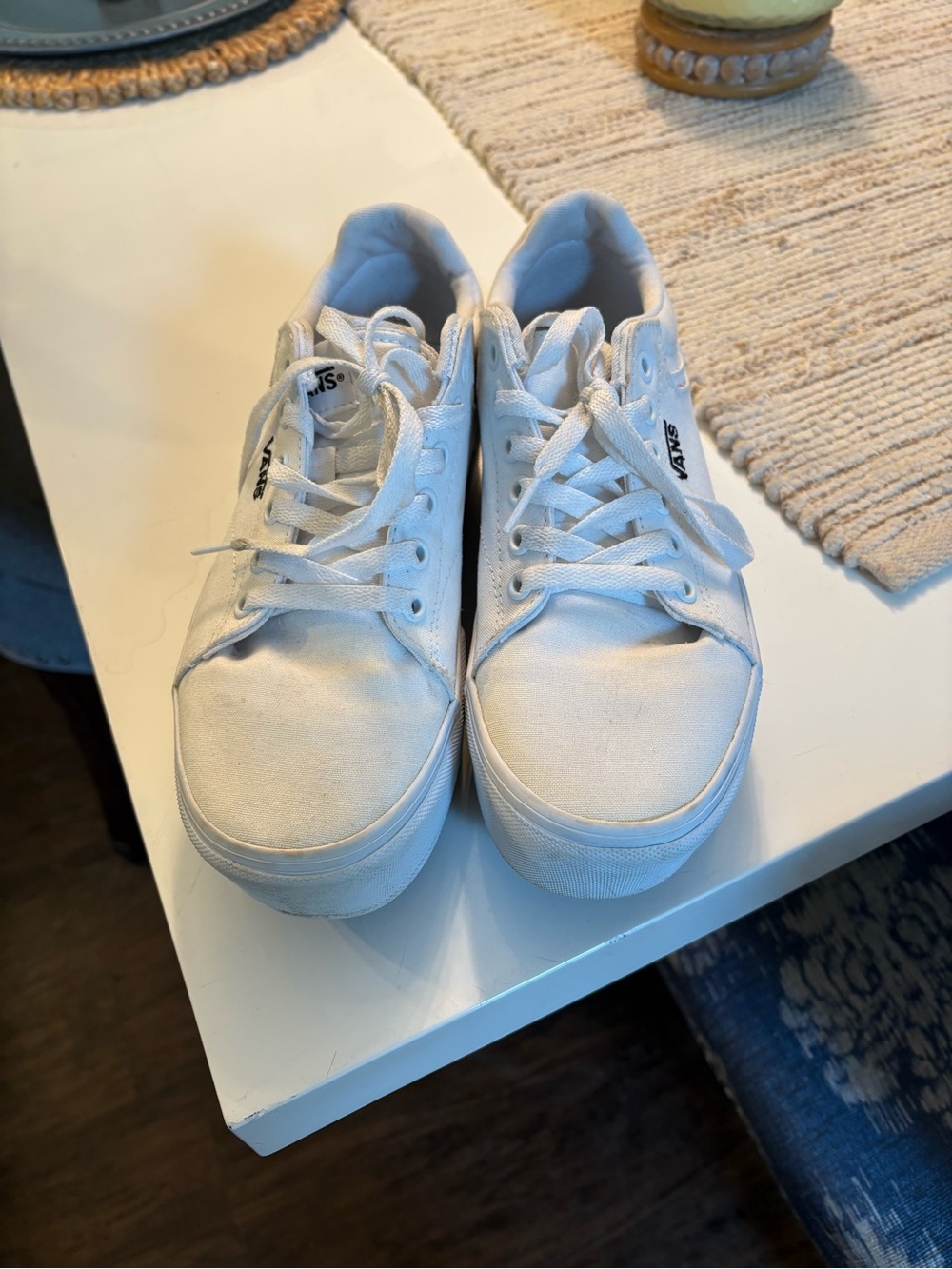 Vans White Canvas Low-Top Platform Sneakers